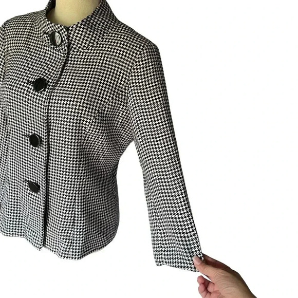 Elizabeth Howard Houndstooth Blazer White Black Artsy Jacket Coat Women Size 10 - Picture 6 of 8